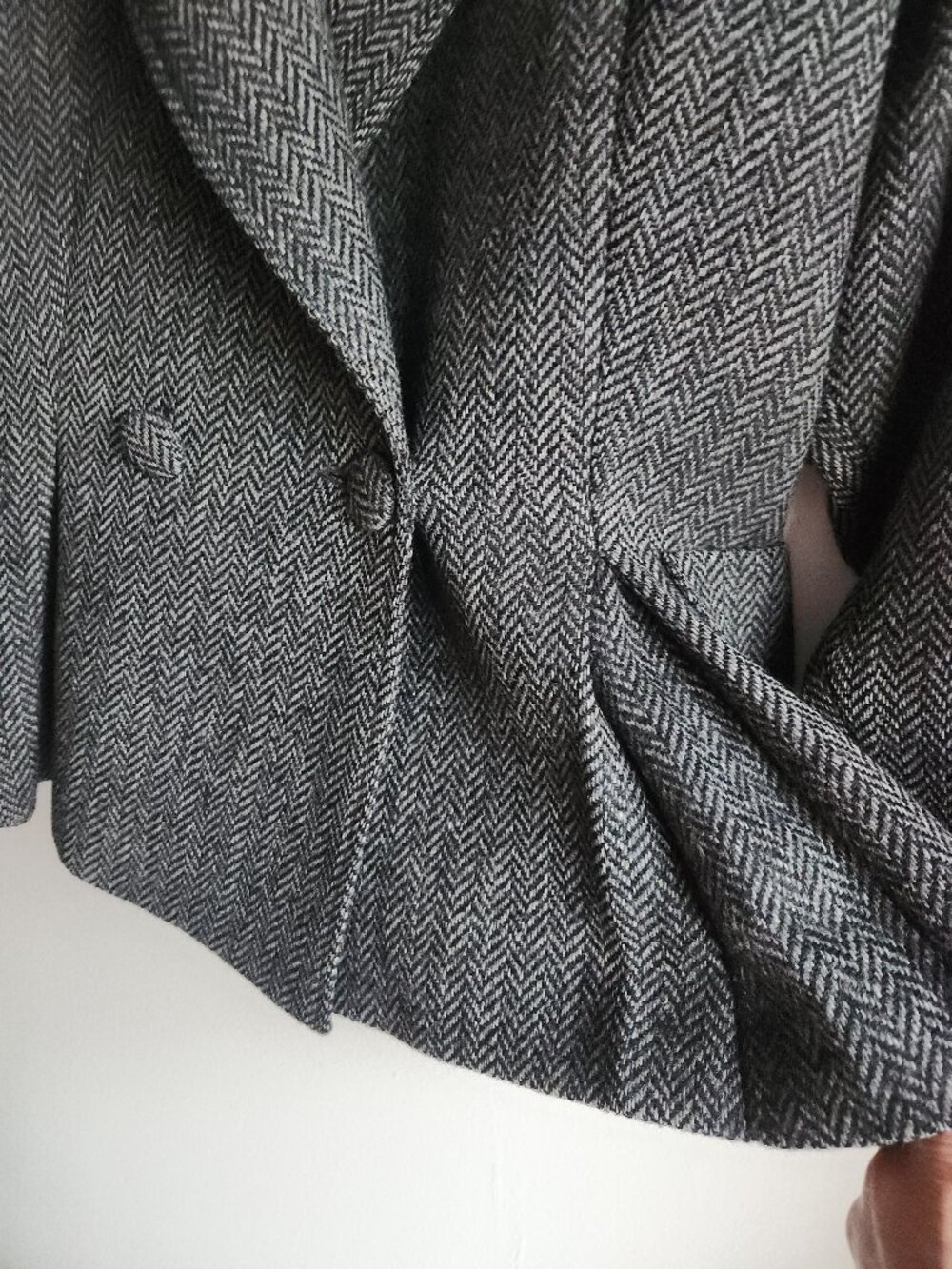 Emmanuelle Khanh Paris Vintage Dark Gray Herringbone Blazer - Sz 10 (approx.) - Picture 7 of 15
